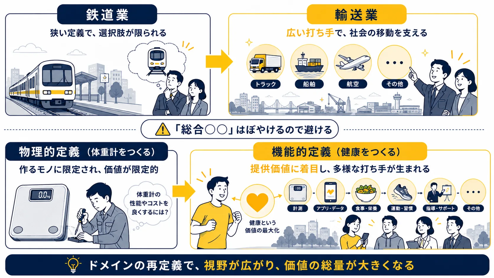 図5：ドメインの再定義｜鉄道業から輸送業へ（物理的定義から機能的定義へ）
